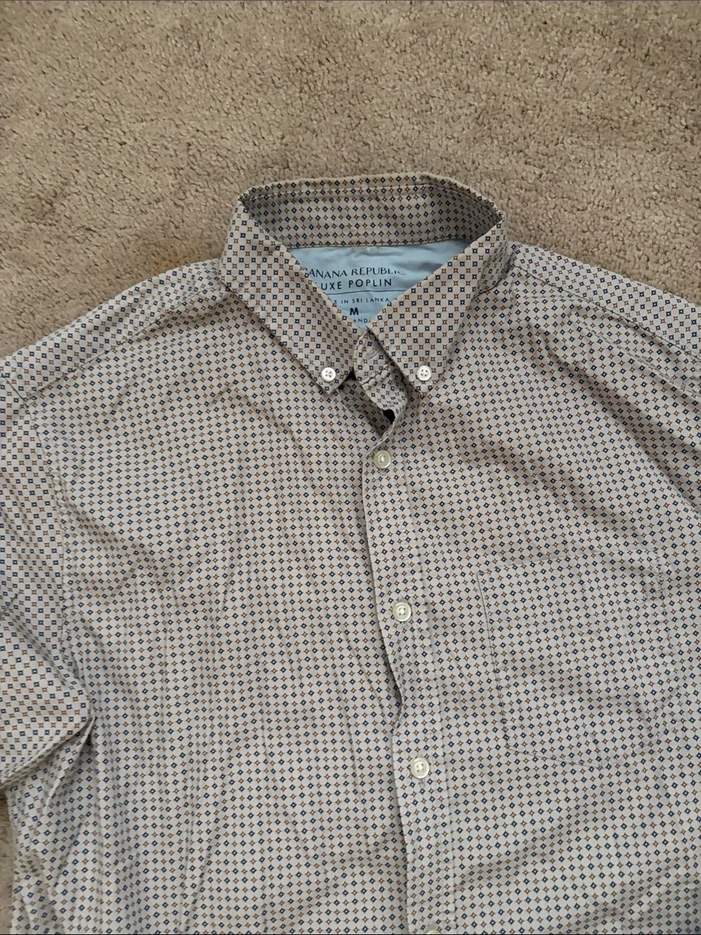 Banana Republic Men's Small-Print Gray Button-Down Shirt